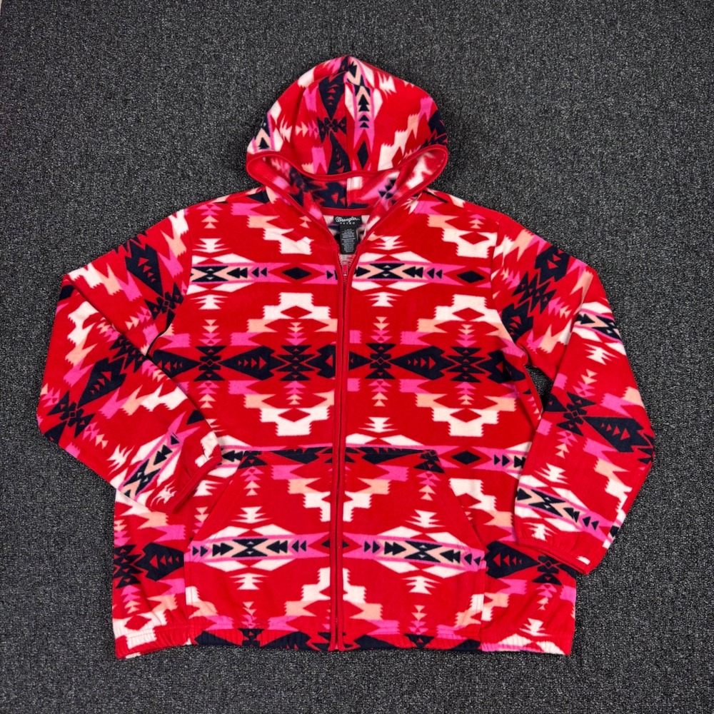 Wrangler Retro Aztec Fleece Full Zip Hoodie Women Large Red Good